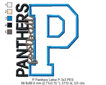 Panthers P Monogram - Appliqué - Machine Embroidery Design