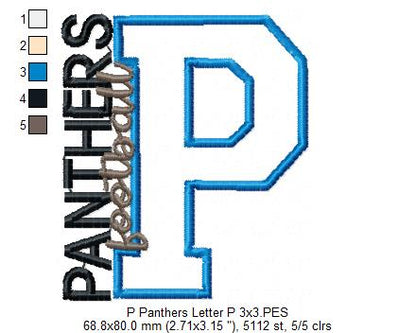 Panthers P Monogram - Appliqué - Machine Embroidery Design