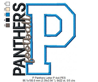 Panthers P Monogram - Appliqué - Machine Embroidery Design