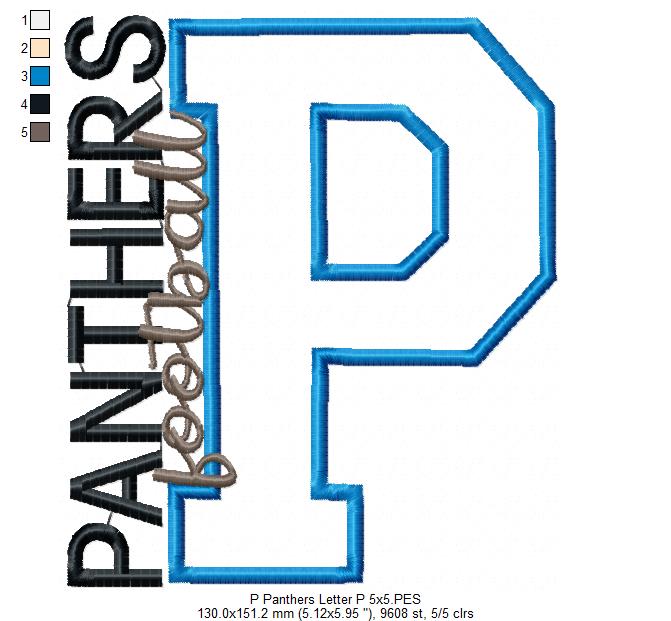 Panthers P Monogram - Appliqué - Machine Embroidery Design