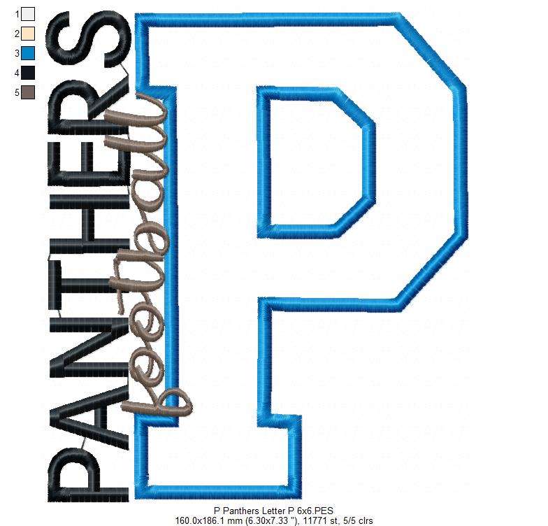 Panthers P Monogram - Appliqué - Machine Embroidery Design