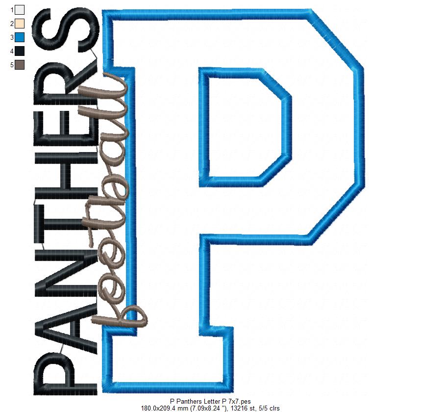 Panthers Football Letter P - Applique - 3x3 4x4 5x5 6x6 7x7