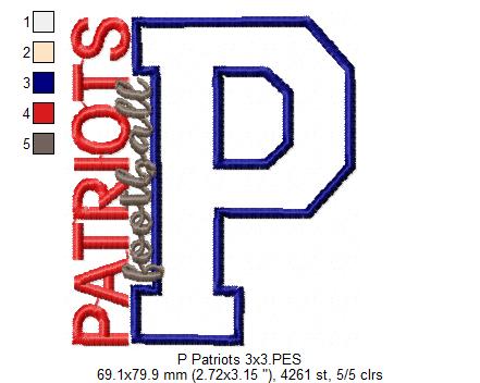 Patriots P Monogram - Appliqué - Machine Embroidery Design