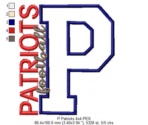 Patriots P Monogram - Appliqué - Machine Embroidery Design
