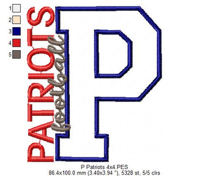 Patriots P Monogram - Appliqué - Machine Embroidery Design