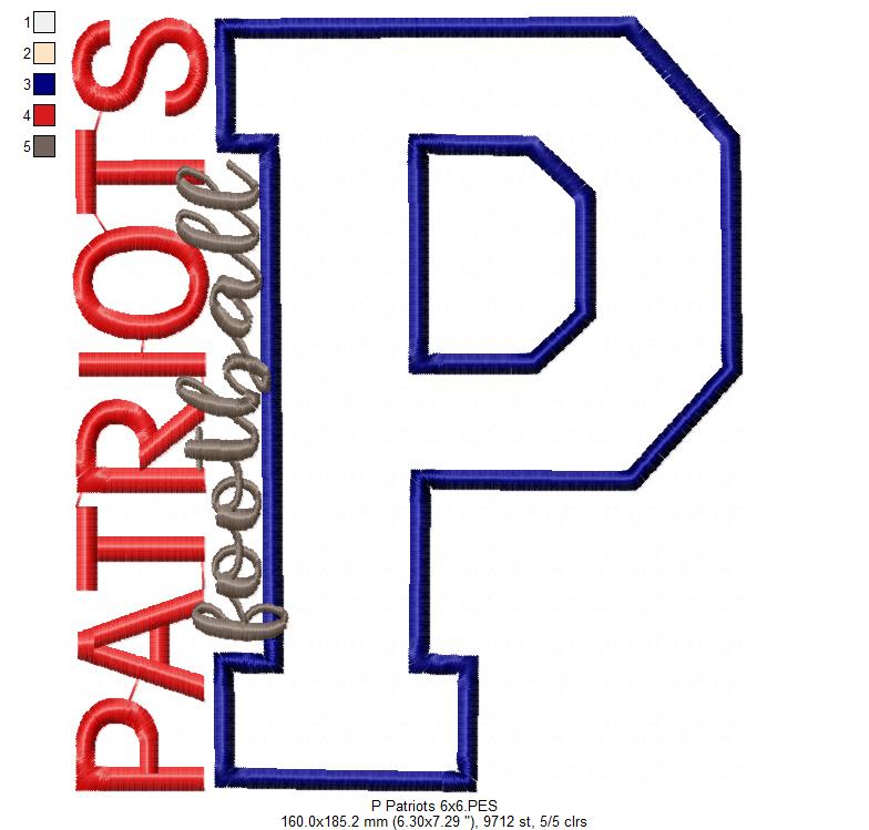 Patriots P Monogram - Appliqué - Machine Embroidery Design