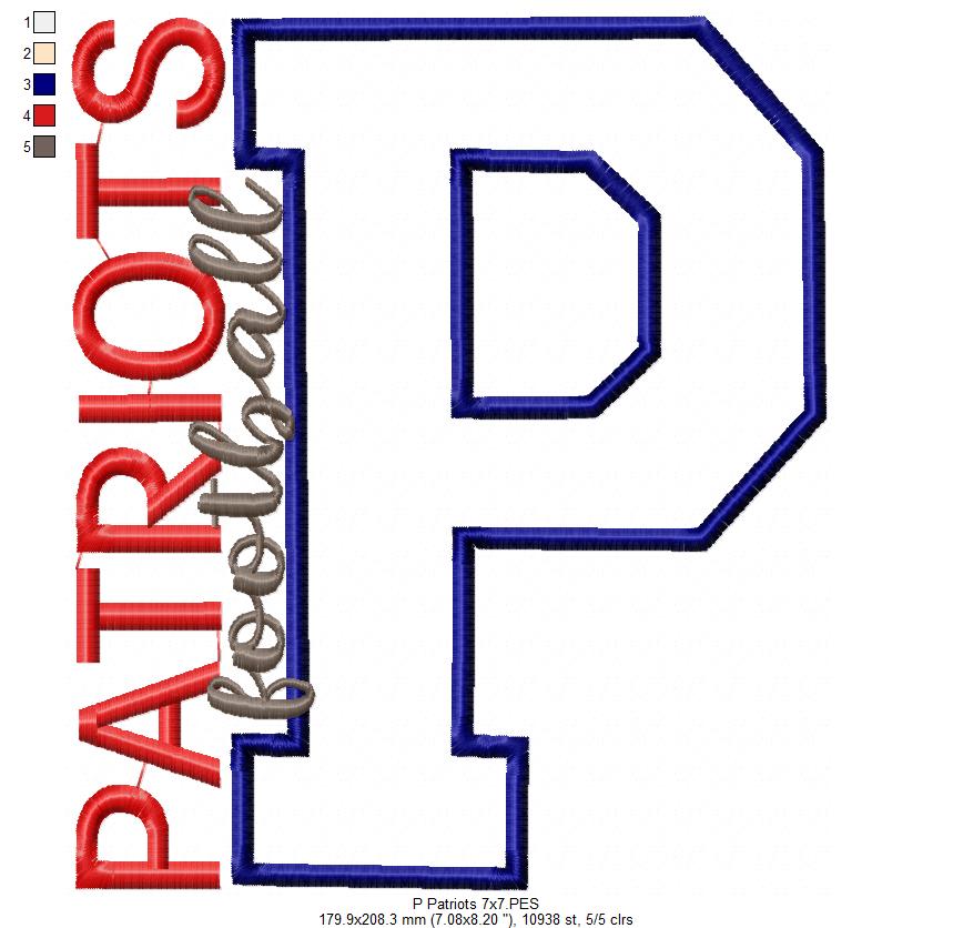 Patriots P Monogram - Appliqué - Machine Embroidery Design