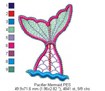 Mermaid Pacifier Holder - Hoop - Applique - Machine Embroidery Design