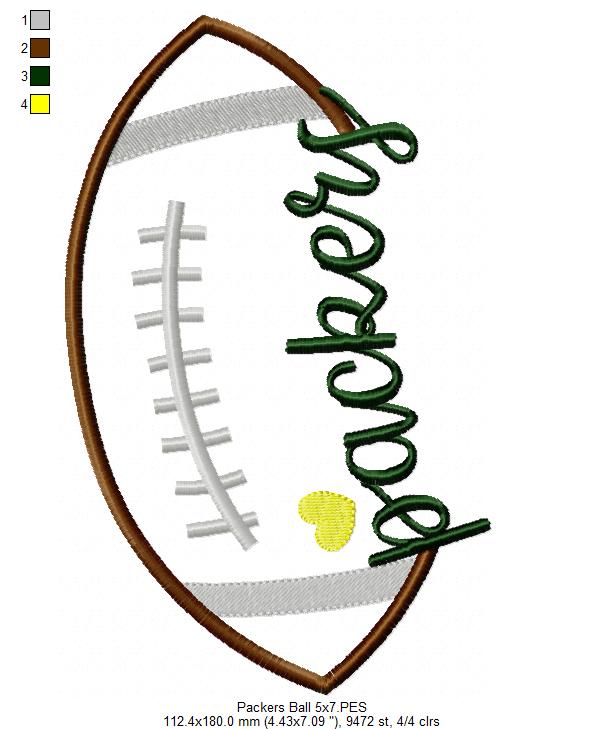 Go Packers Football – Satin Stitch – Machine Embroidery Design