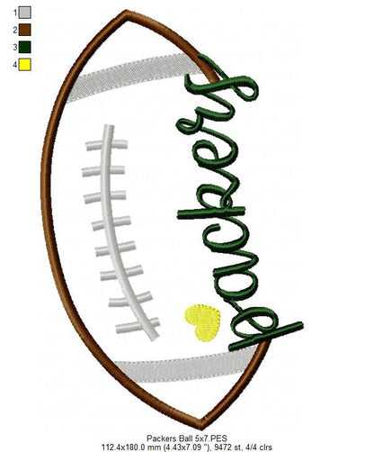 Go Packers Football – Satin Stitch – Machine Embroidery Design