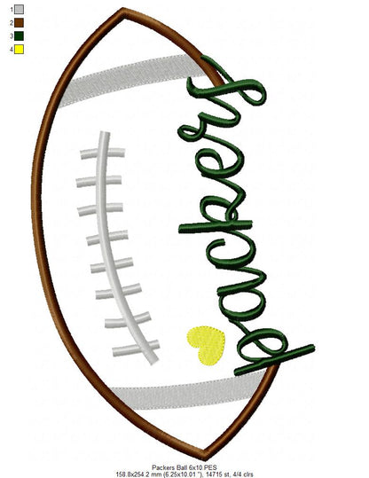 Go Packers Football – Satin Stitch – Machine Embroidery Design