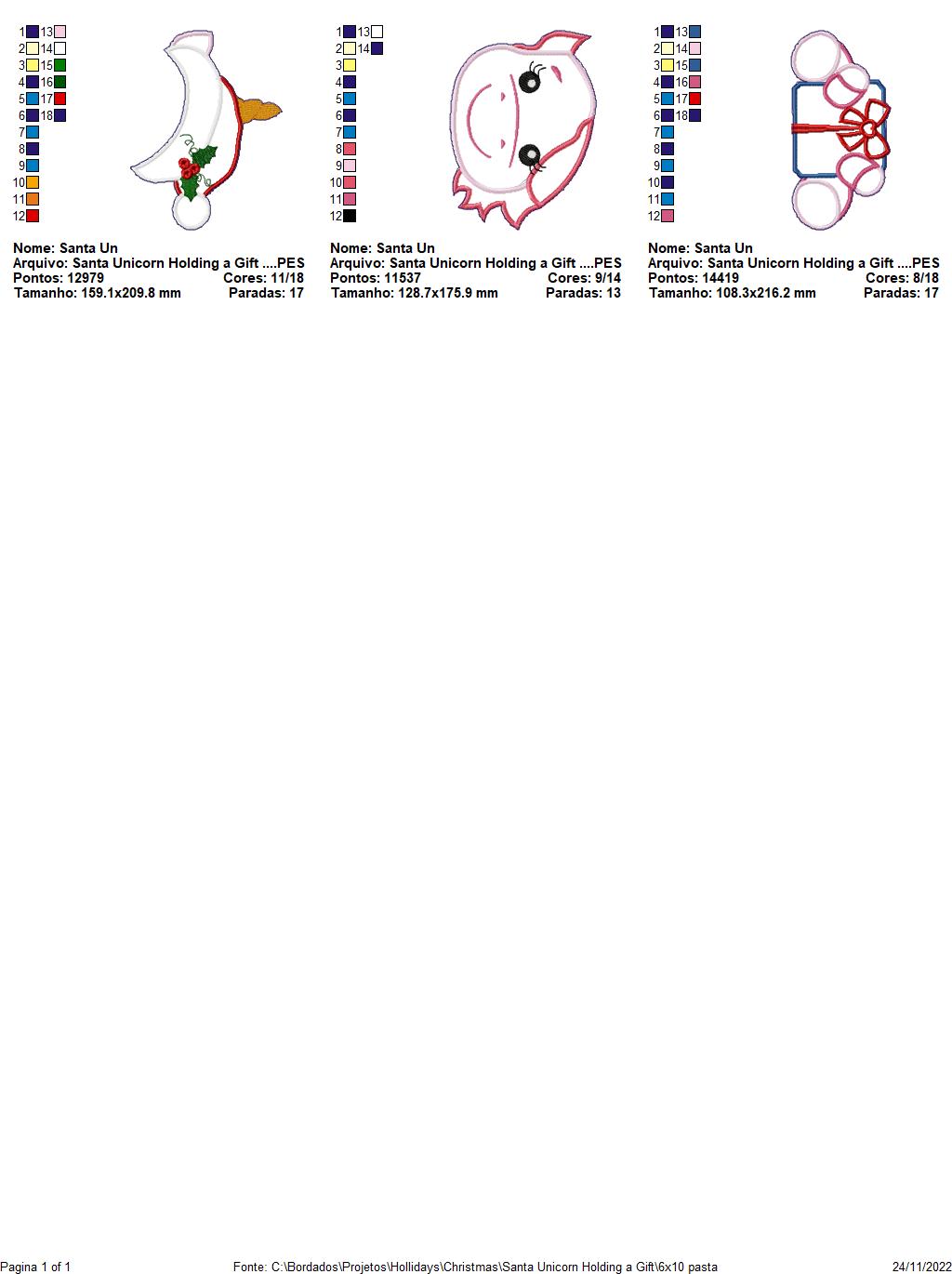 Christmas Unicorn Holding a Gift - ITH Project - Machine Embroidery Design