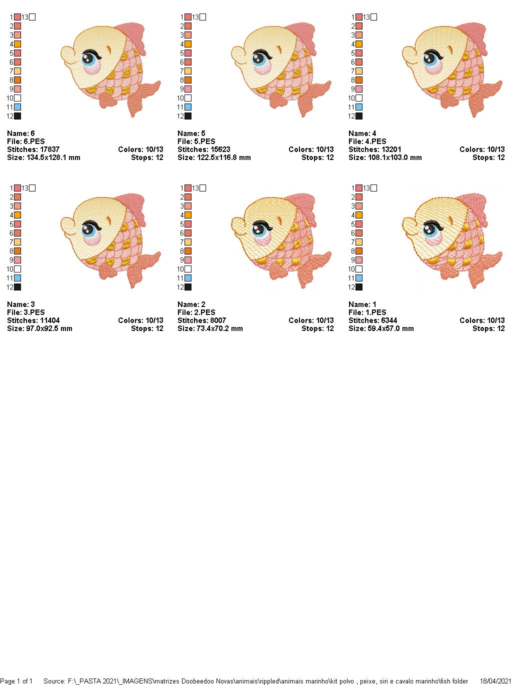 Under the Sea Animals - Set of 4 designs - Rippled - Machine Embroidery Design