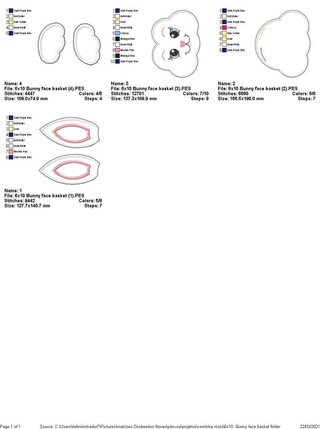 Easter Basket Rabbit Face - ITH Project - Machine Embroidery Design