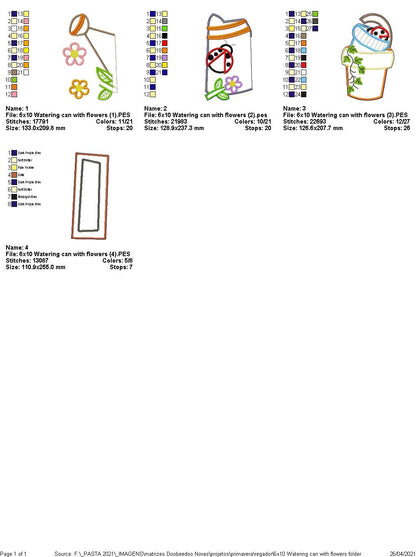 Flowers Watering Ornament - ITH Project - Machine Embroidery Design