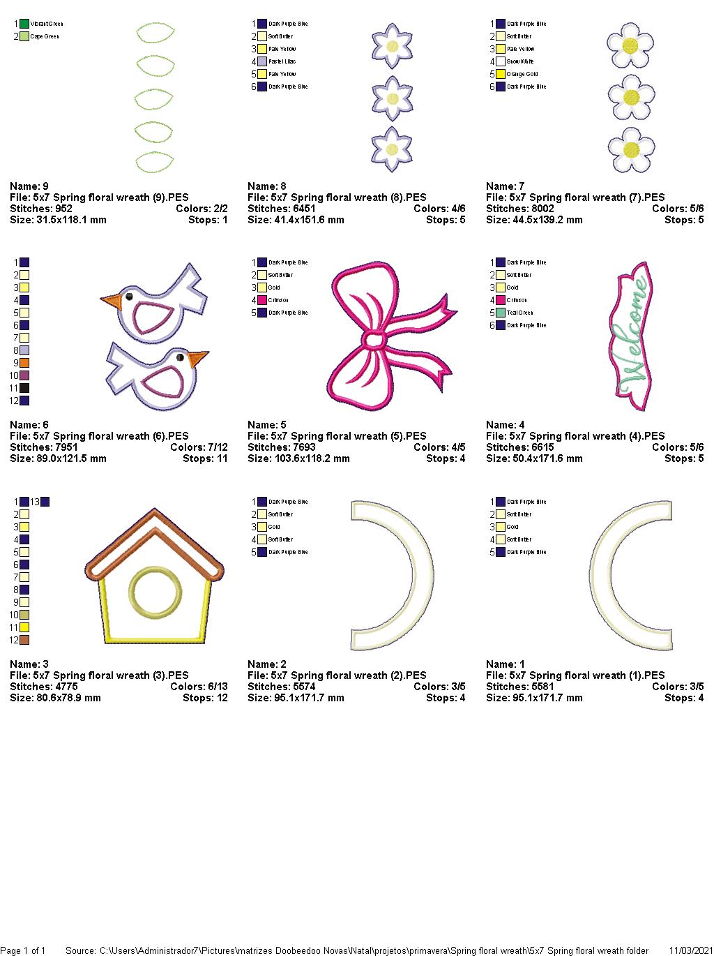 Spring  Floral Wreath - ITH Project - Machine Embroidery Design