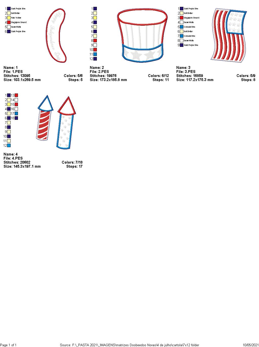 Hat 4th of July Ornament - ITH Project - Machine Embroidery Design