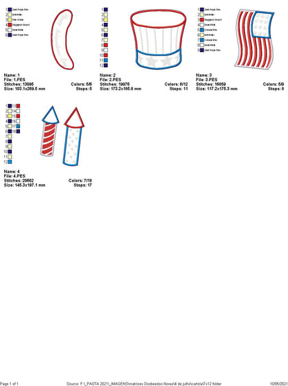Hat 4th of July Ornament - ITH Project - Machine Embroidery Design