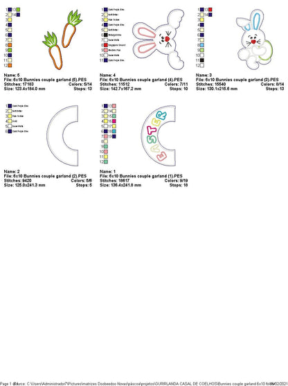Easter Bunnies Wreath - ITH Project - Machine Embroidery Design