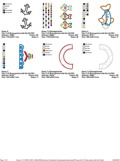Nautical Boat and Fish Wreath - ITH Project - Machine Embroidery Design