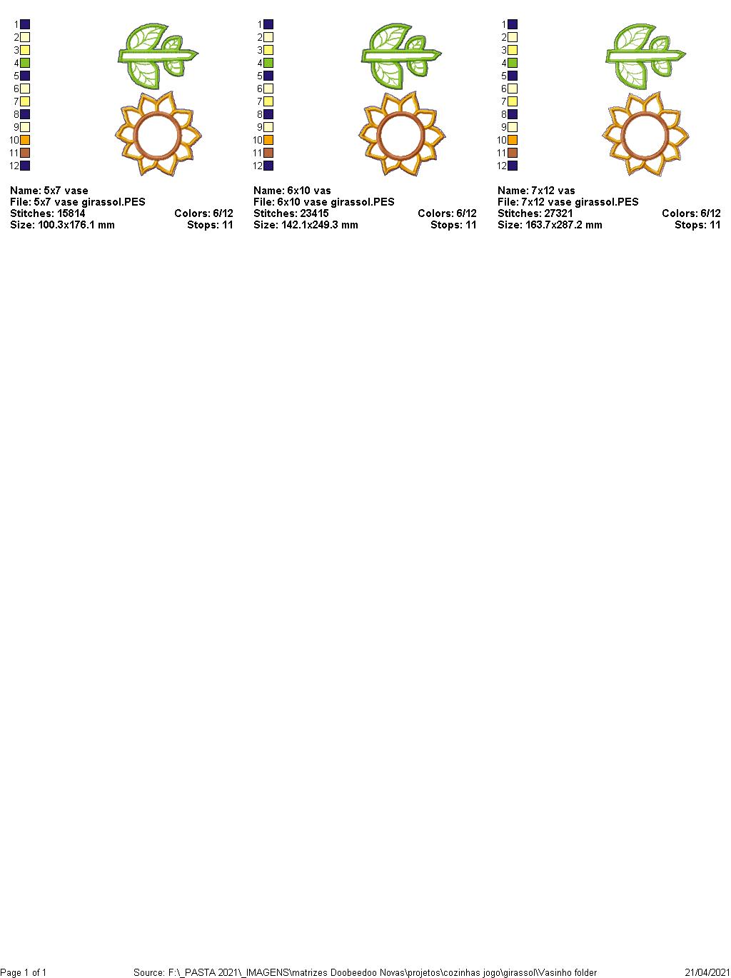 Sunflower Vase Ornament - ITH Project - Machine Embroidery Design