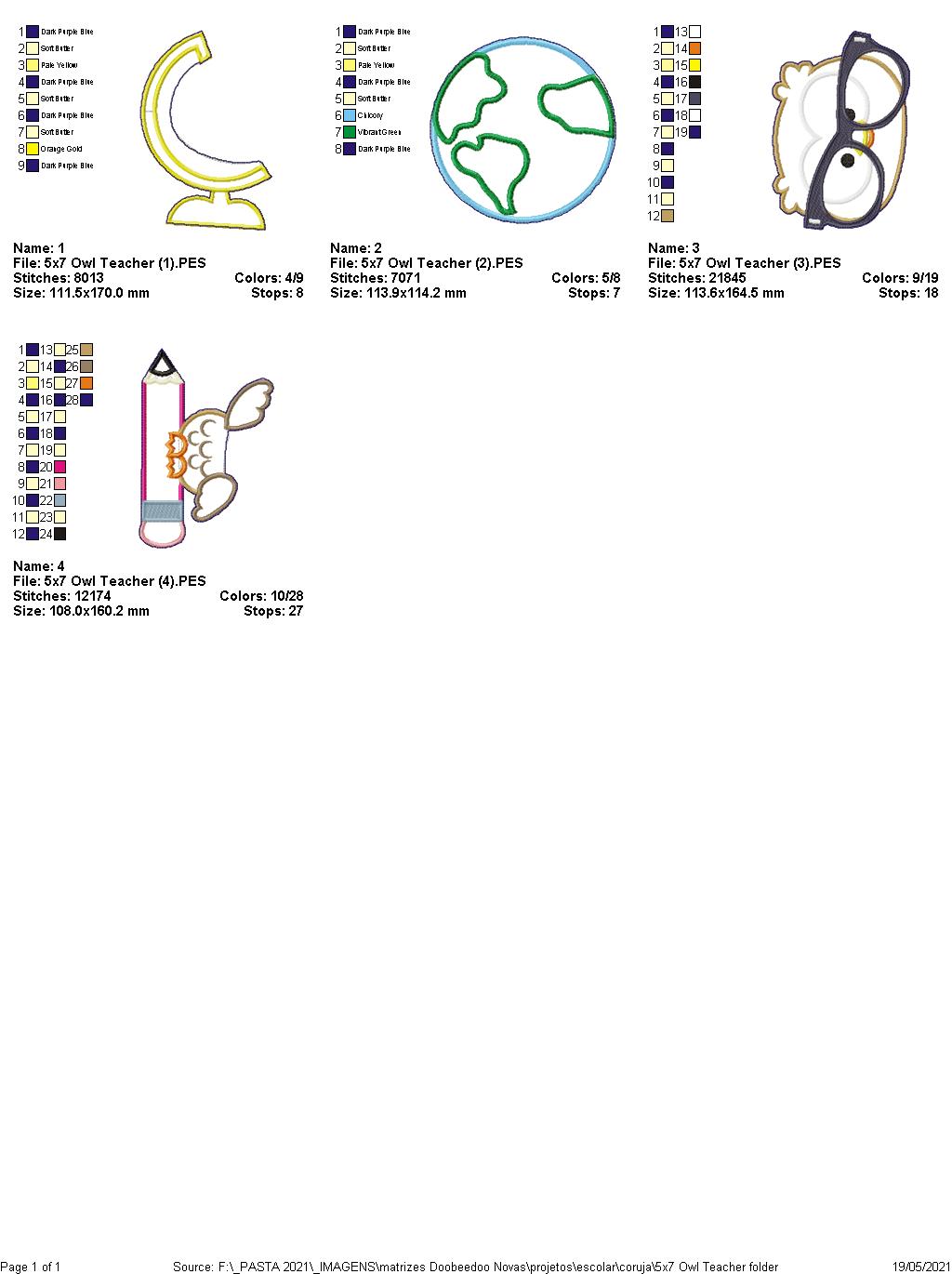 Owl Teacher School Ornament - ITH Project - Machine Embroidery Design