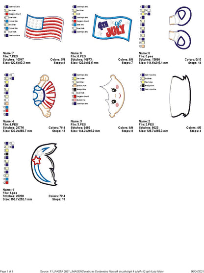 4th of July Girl Ornament - ITH Project - Machine Embroidery Design