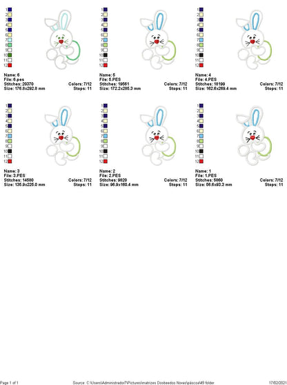 Cute Bunny - Applique - 6 Sizes - Machine Embroidery Designs