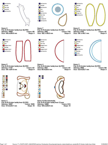 Aviator Teddy Bear Ornament - ITH Project - Machine Embroidery Design