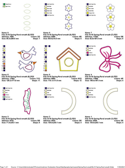 Spring  Floral Wreath - ITH Project - Machine Embroidery Design