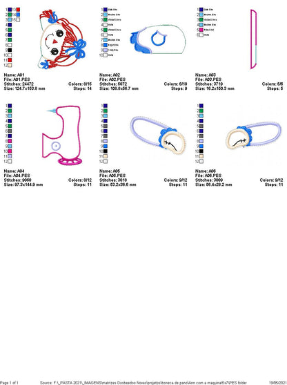 Rag Doll With Sewing Machine Ornament - ITH Project - Machine Embroidery Design