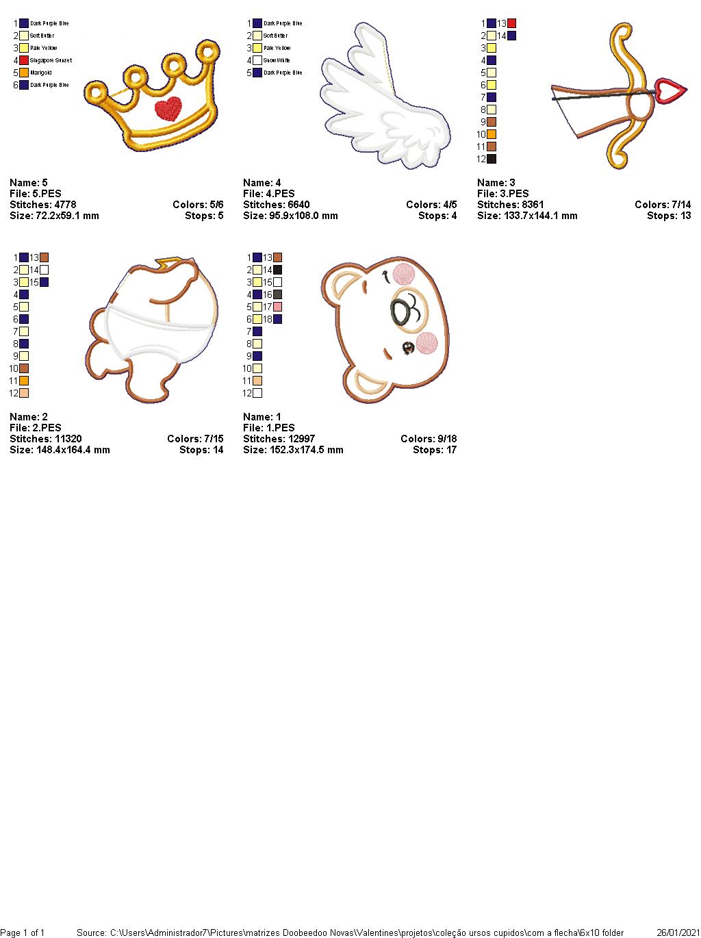 Cupid Teddy Bear with Wings Vase Ornament - ITH Project - Machine Embroidery Design