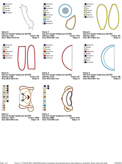 Aviator Teddy Bear Ornament - ITH Project - Machine Embroidery Design