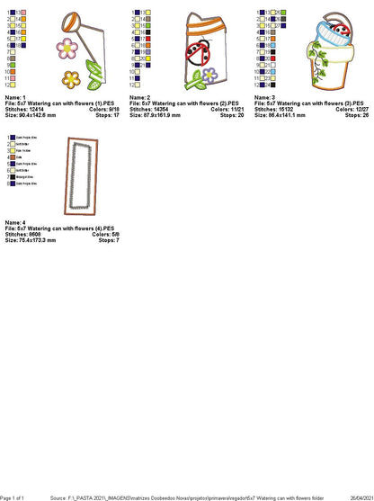 Flowers Watering Ornament - ITH Project - Machine Embroidery Design