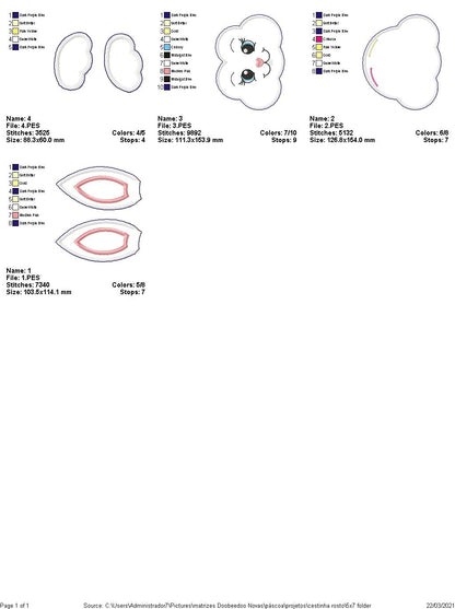 Easter Basket Rabbit Face - ITH Project - Machine Embroidery Design