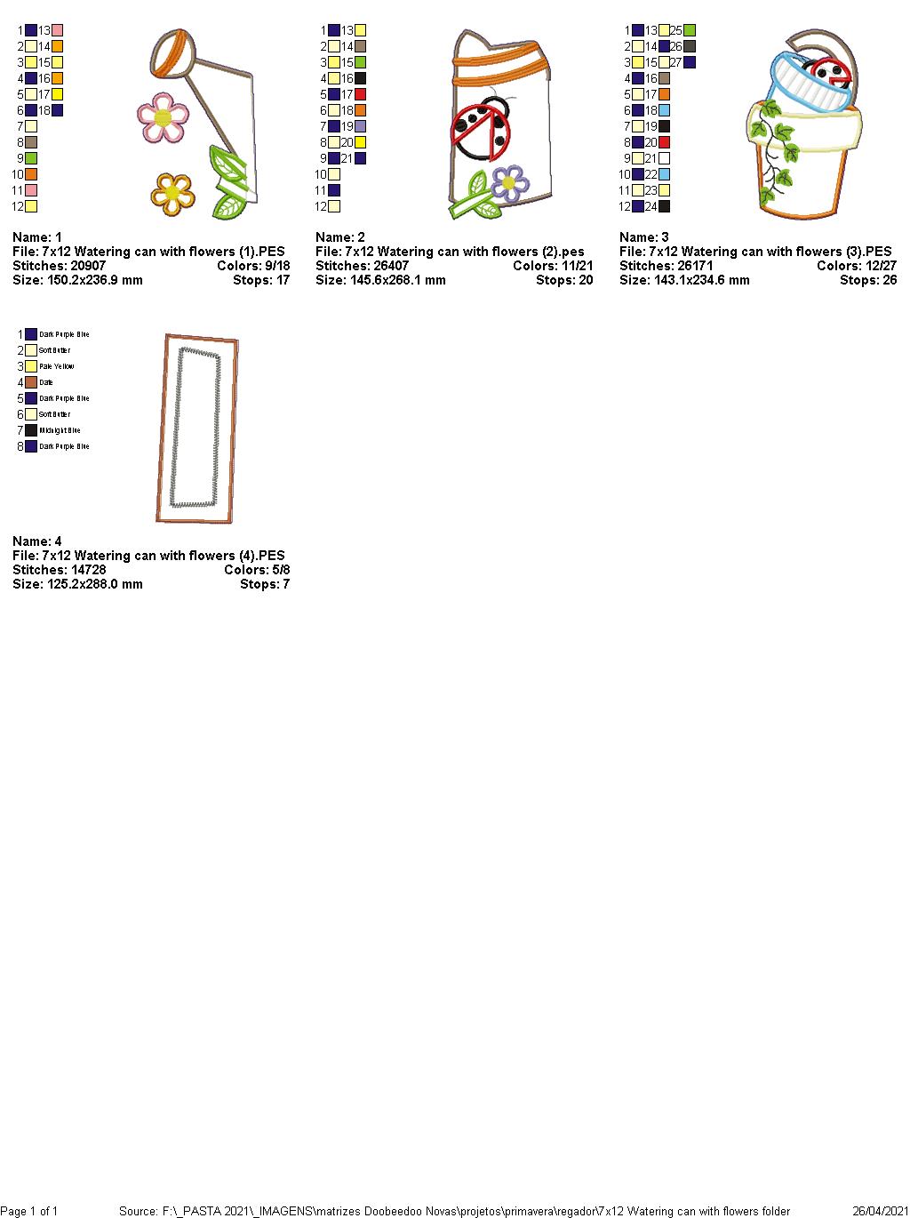 Flowers Watering Ornament - ITH Project - Machine Embroidery Design