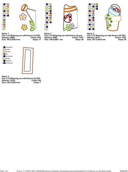 Flowers Watering Ornament - ITH Project - Machine Embroidery Design