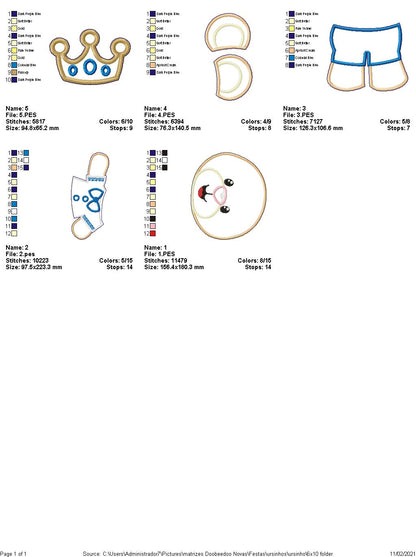 Prince and Princess Teddy Bear Vase Ornament - ITH Project - Machine Embroidery Design