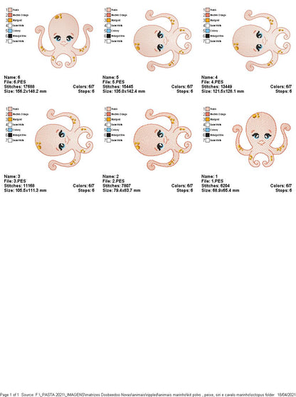 Under the Sea Animals - Set of 4 designs - Rippled - Machine Embroidery Design