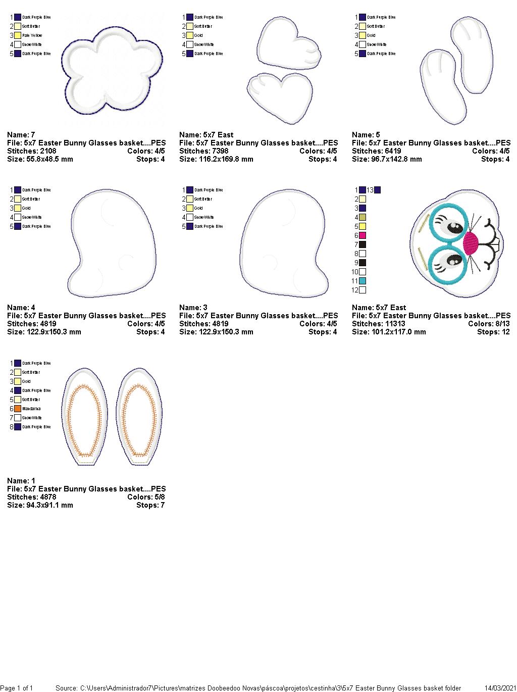 Easter Glasses Bunny Basket - ITH Project - Machine Embroidery Design