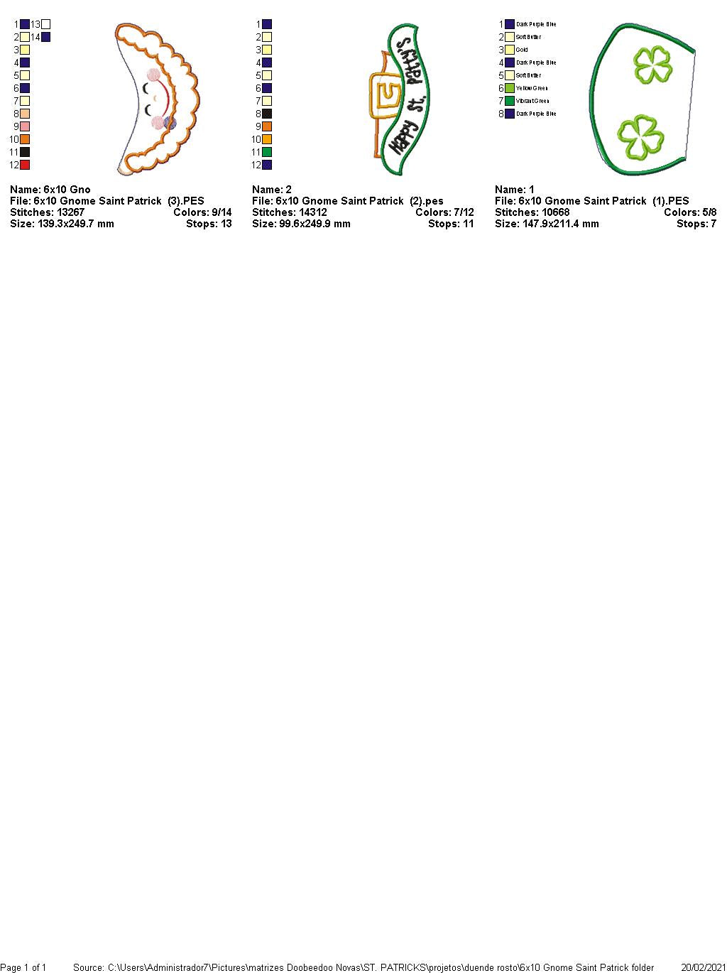 Saint Patrick's Gnome Face Ornament - ITH Project - Machine Embroidery Design