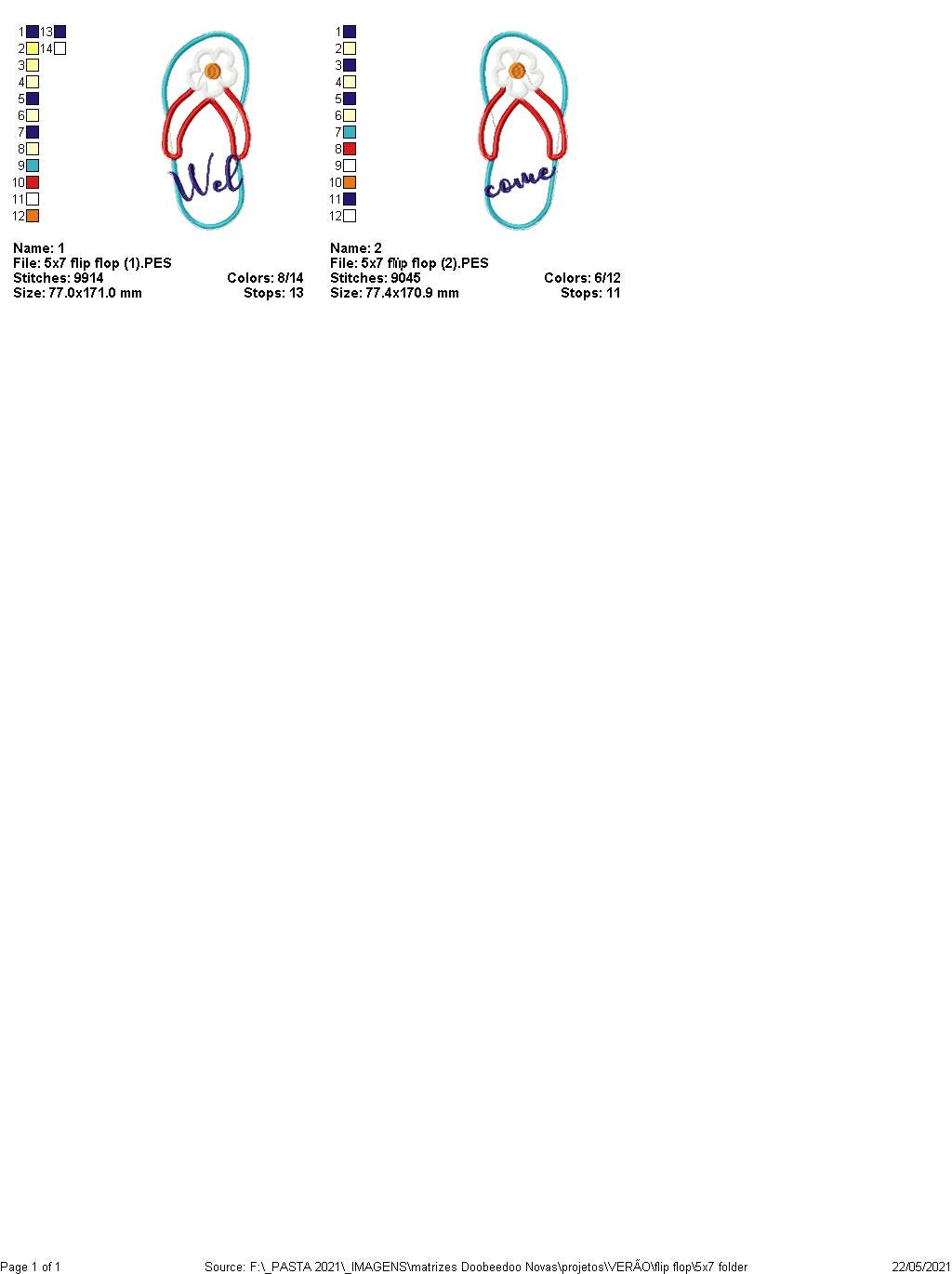 Flip Flop Summer Ornament - ITH Project - Machine Embroidery Design