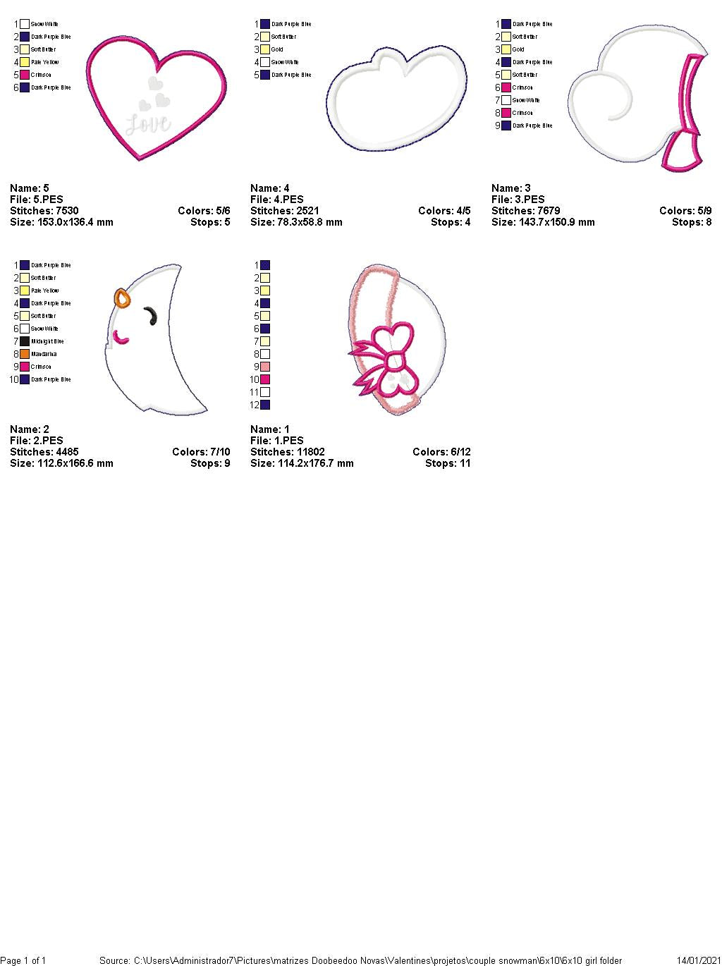 Valentines Snowman Couple Door Ornament - ITH Project - Machine Embroidery Design