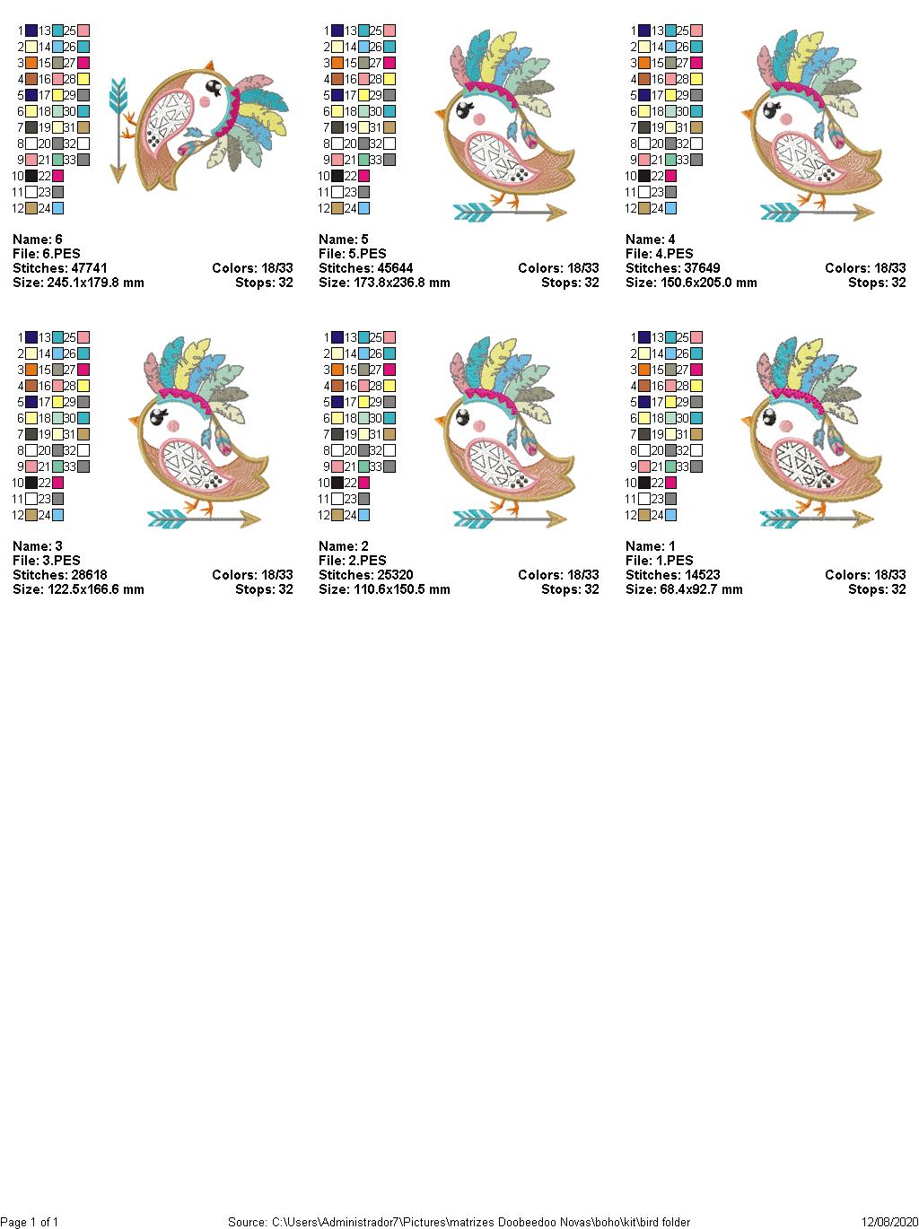 Bird Boho embroidery - Applique - 6 Sizes  - Machine Embroidery Design