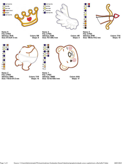 Cupid Teddy Bear with Wings Vase Ornament - ITH Project - Machine Embroidery Design