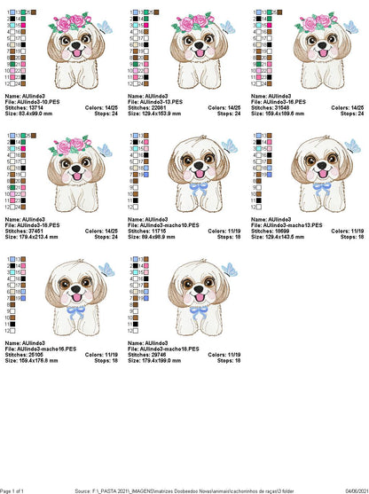 Shih-tzu girl and boy - Fill Stitch - 4 Sizes/2 Designs - Machine Embroidery Designs