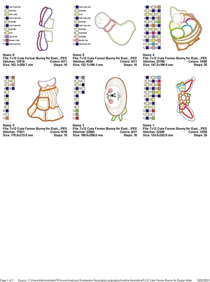 Farmer Bunny Girl Vase Ornament - ITH Project - Machine Embroidery Design