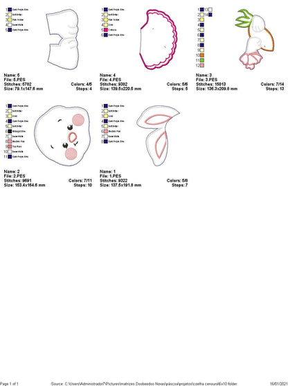 Easter Bunny Girl with Carrot Vase Ornament - ITH Project - Machine Embroidery Design