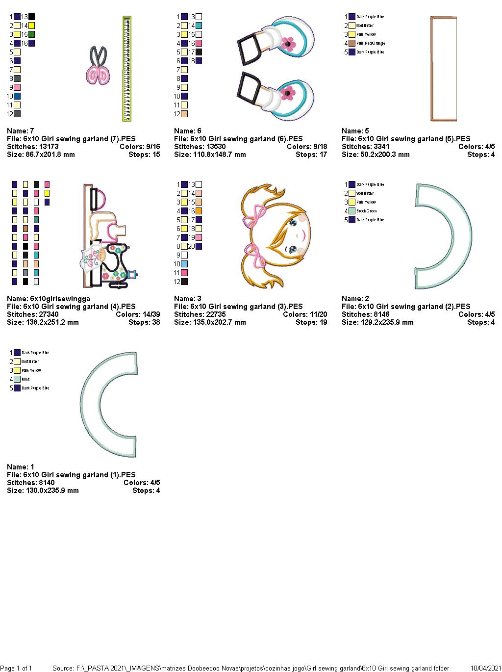 Sewing Girl Garland - ITH Project - Machine Embroidery Design