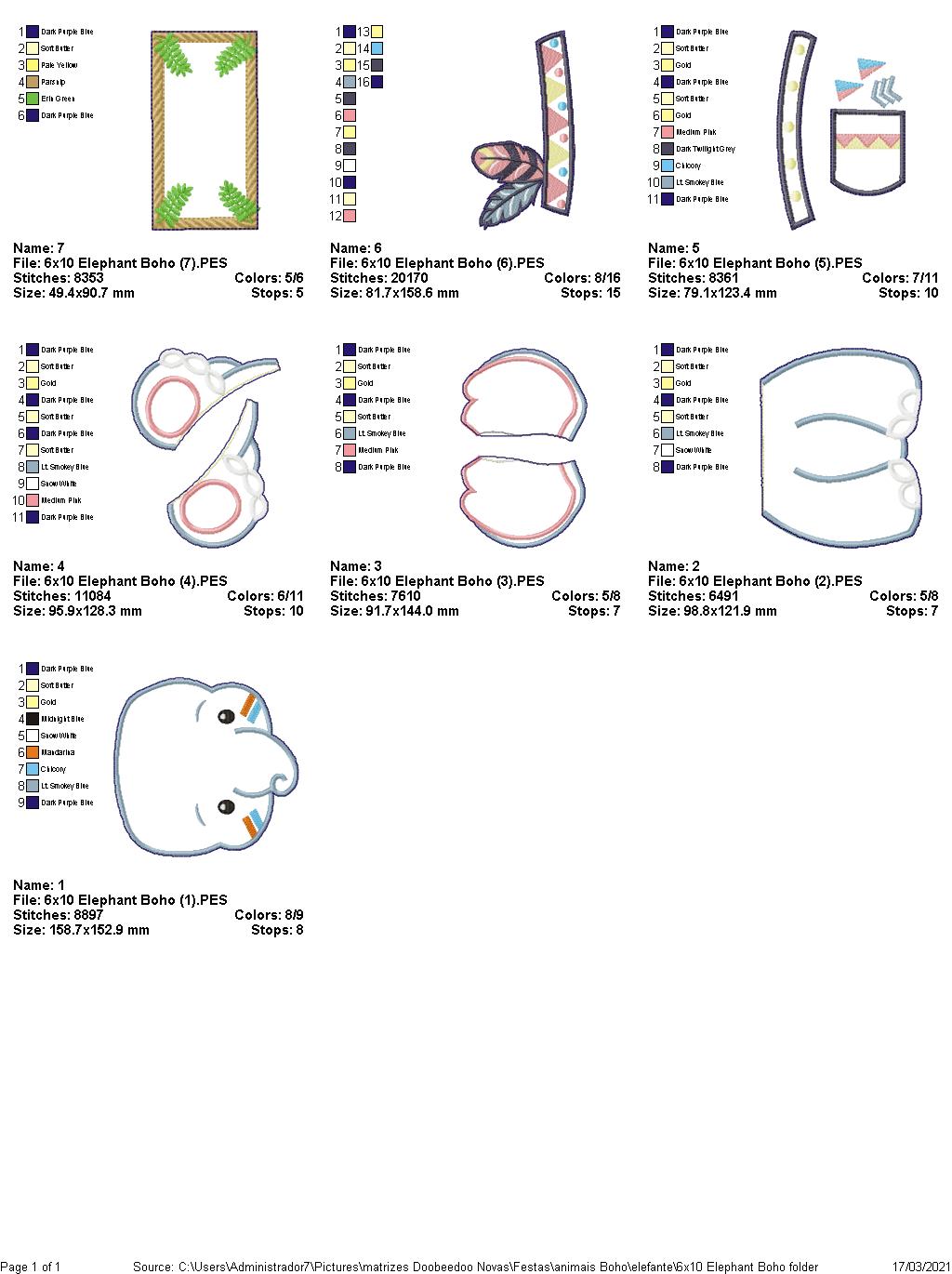 Elephant Boho Ornament - ITH Project - Machine Embroidery Design
